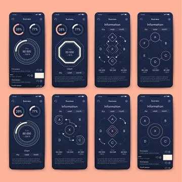 Different UI, UX, GUI screens and flat web icons for mobile apps Illustrazione stock