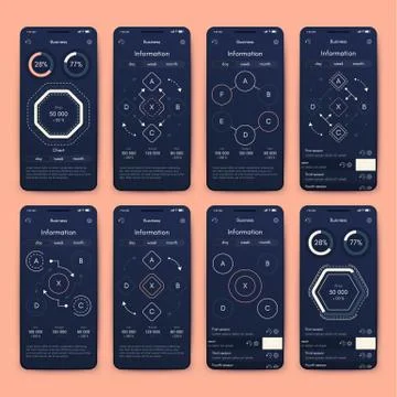 Different UI, UX, GUI screens and flat web icons for mobile apps Stock Illustration