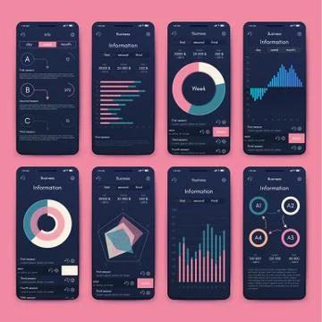 Different UI, UX, GUI screens and flat web icons for mobile apps Stock Illustration