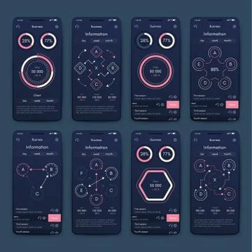 Different UI, UX, GUI screens and flat web icons for mobile apps Stock Illustration