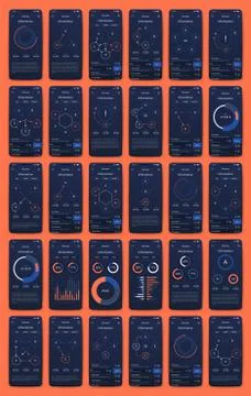 Different UI, UX, GUI screens and flat web icons for mobile apps Stock Illustration