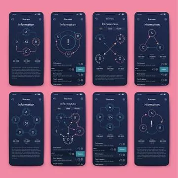 Different UI, UX, GUI screens and flat web icons for mobile apps Illustrazione stock