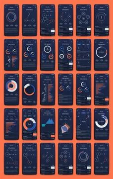 Different UI, UX, GUI screens and flat web icons for mobile apps Stock Illustration