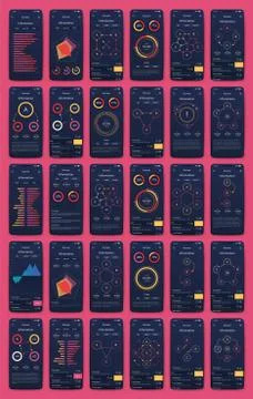 Different UI, UX, GUI screens and flat web icons for mobile apps Stock Illustration