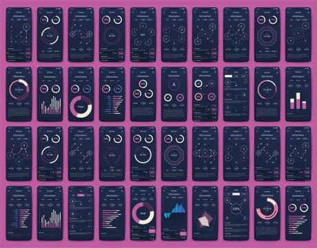 Different UI, UX, GUI screens and flat web icons for mobile apps Stock Illustration
