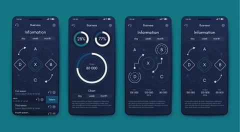 Different UI, UX, GUI screens and flat web icons for mobile apps Stock Illustration