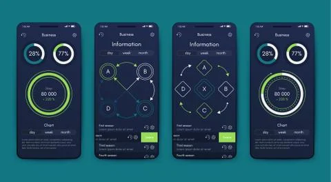 Different UI, UX, GUI screens and flat web icons for mobile apps Stock Illustration