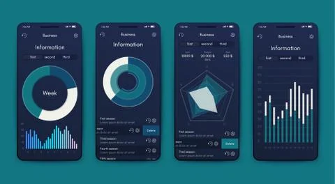 Different UI, UX, GUI screens and flat web icons for mobile apps Stock Illustration