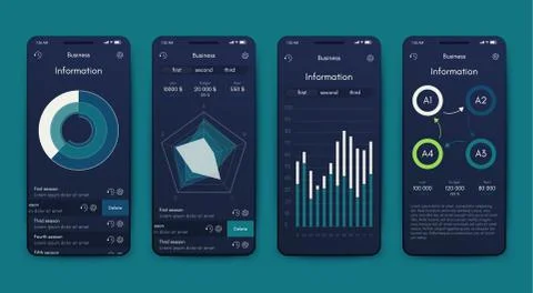 Different UI, UX, GUI screens and flat web icons for mobile apps Stock Illustration