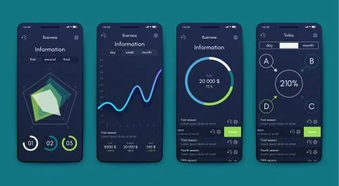 Different UI, UX, GUI screens and flat web icons for mobile apps Illustrazione stock