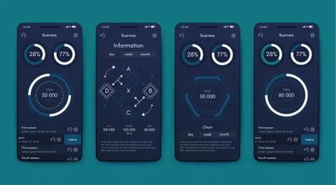 Different UI, UX, GUI screens and flat web icons for mobile apps Stock Illustration