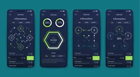 Different UI, UX, GUI screens and flat web icons for mobile apps Stock Illustration