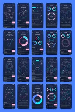 Different UI, UX, GUI screens and flat web icons for mobile apps Stock Illustration