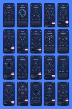 Different UI, UX, GUI screens and flat web icons for mobile apps Stock Illustration
