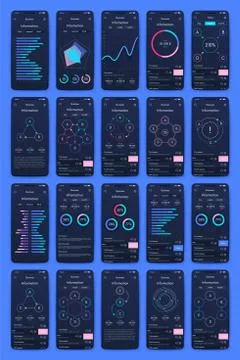 Different UI, UX, GUI screens and flat web icons for mobile apps Stock Illustration