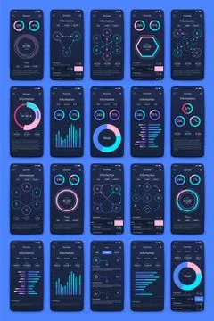 Different UI, UX, GUI screens and flat web icons for mobile apps Illustrazione stock