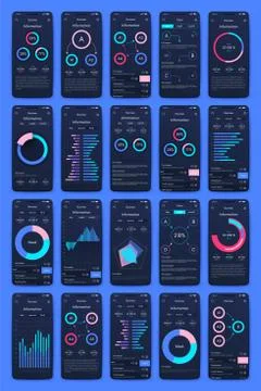 Different UI, UX, GUI screens and flat web icons for mobile apps 스톡 일러스트