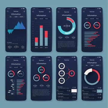 Different UI, UX, GUI screens and flat web icons for mobile apps Stock Illustration