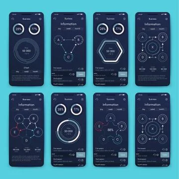 Different UI, UX, GUI screens and flat web icons for mobile apps Illustrazione stock