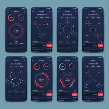 Different UI, UX, GUI screens and flat web icons for mobile apps Stock Illustration