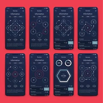 Different UI, UX, GUI screens and flat web icons for mobile apps Illustrazione stock
