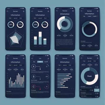 Different UI, UX, GUI screens and flat web icons for mobile apps Stock Illustration