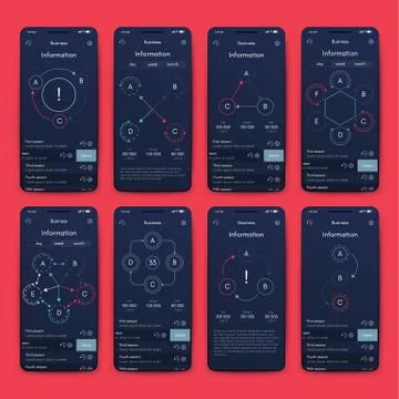 Different UI, UX, GUI screens and flat web icons for mobile apps Stock Illustration