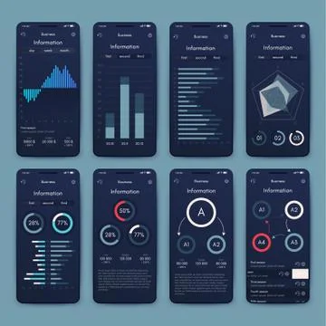Different UI, UX, GUI screens and flat web icons for mobile apps Illustrazione stock
