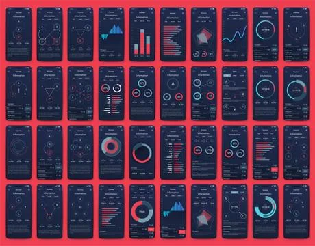 Different UI, UX, GUI screens and flat web icons for mobile apps Stock Illustration