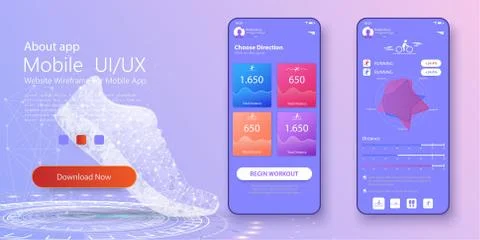 Different UI, UX, GUI screens fitness app and flat web icons for mobile apps Stock Illustration
