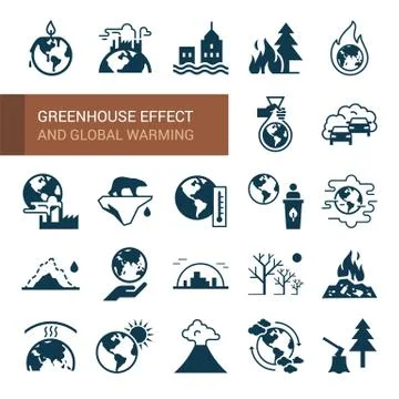 Different variants of environmental icons on the theme of ecology in flat sty Stock Illustration