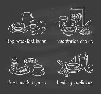 Different variations of breakfast. Illustrazione stock