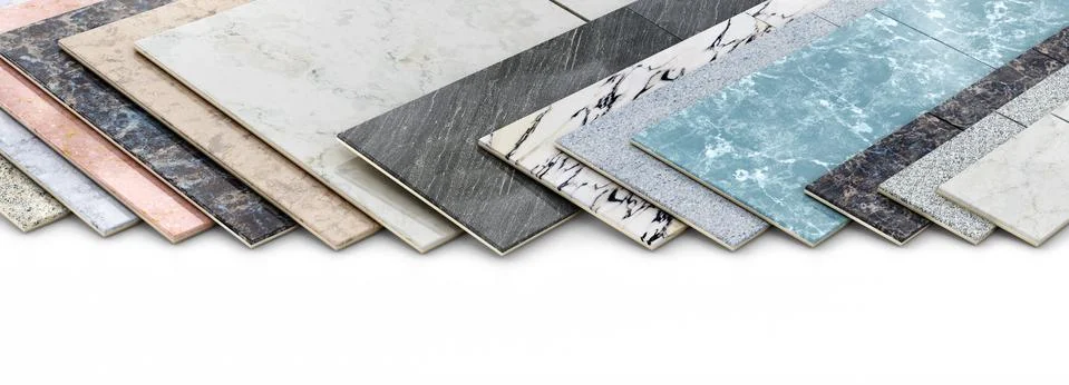 Different variations of ceramic tiles in different sizes on white background, Stock Illustration