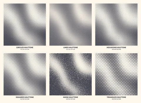 Different Variations Halftone Texture Set Vector Abstract Warped Background Stock Illustration