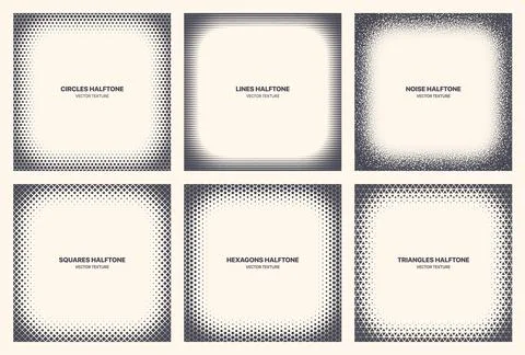 Different Variations Halftone Textures Set Vector Abstract Geometric Patterns Stock Illustration