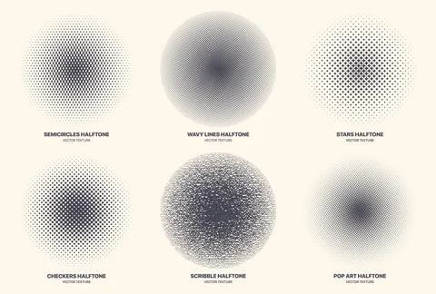 Different Variations Modern Halftone Isolated Texture Set Vector Radial Patterns 库存插图