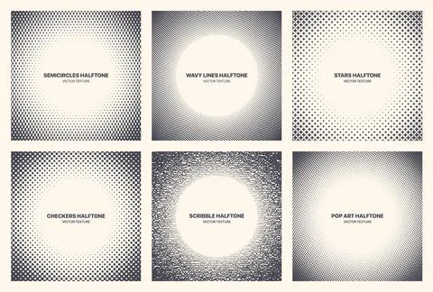 Different Variations Modern Halftone Pattern Vector Frames Set Isolated On White Stock Illustration