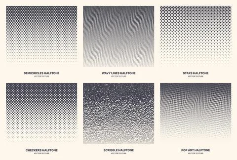 Different Variations New Halftone Gradient Vector Patterns Set Isolated On White Stock Illustration