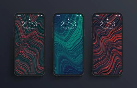 Different Variations Vivid Distorted Striped Wallpaper Set On Smart Phone Screen Stock Illustration