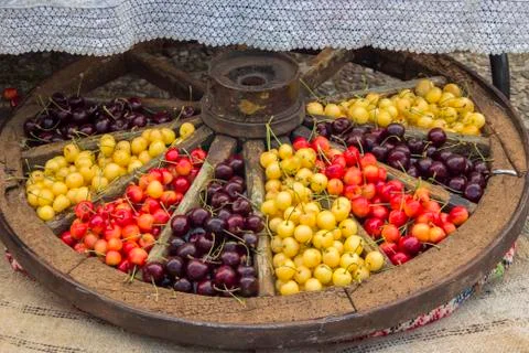 Different varieties of cherries. Stock Photos