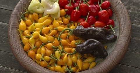 Different varieties of chili on a plate. Stock Footage 277275530