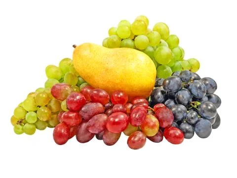 Different varieties grape and pear. Stock Photos