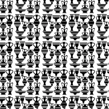 Different Vases. Seamless of Amphora Pattern. Set of Different Vases Isola... Stockfoto's