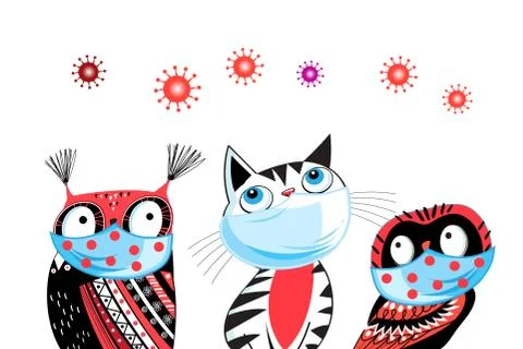 Different vector animals in masks Stock Illustration