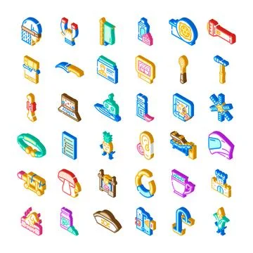 Different vector isometric icons representing various objects and gadgets Stock Illustration