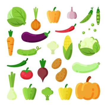 Different vegetables color flat vector illustrations set Stock Illustration