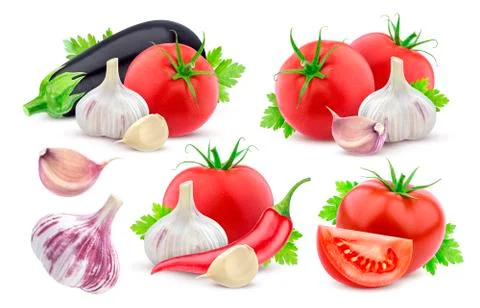 Different vegetables isolated on white background. Collection Foto stock