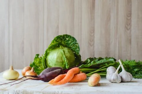 Different vegetables on table Stock Photos