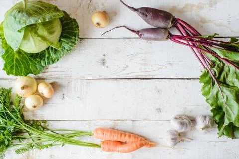 Different vegetables on table Stock Photos