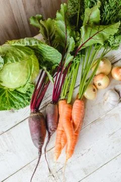 Different vegetables on table Stock Photos